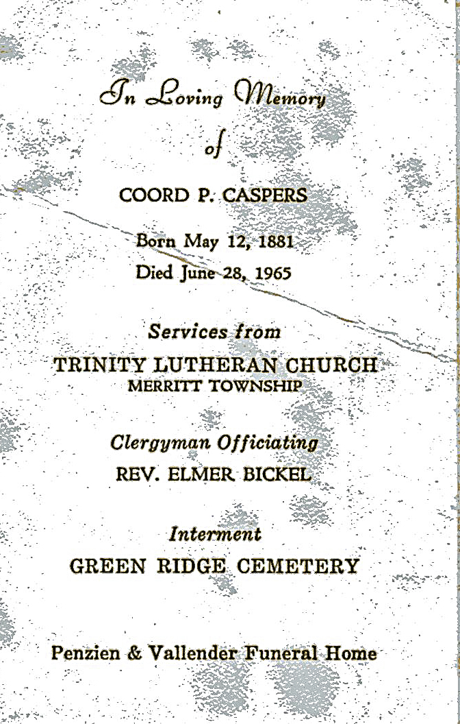 Coord Caspers funeral notice, 1965.