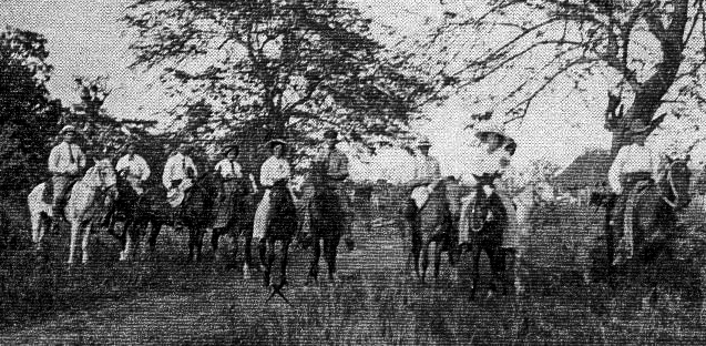 Crosby family on horseback in Cuba. Fannie is fifth from left.