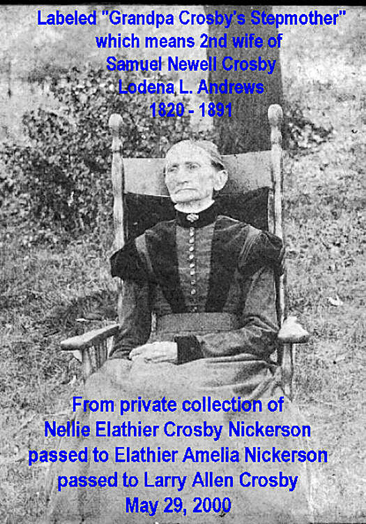 Lodena L. Andrews, about 1890, with captions.