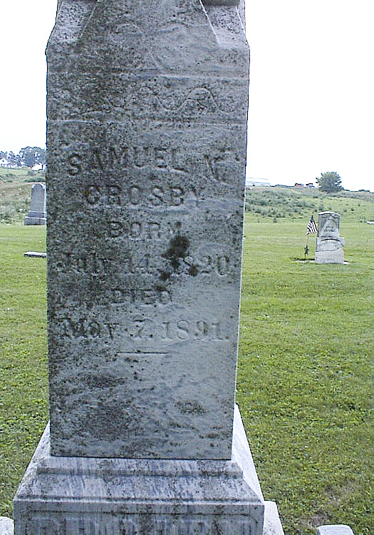 Close-up of Samuel Newell Crosby gravestone.